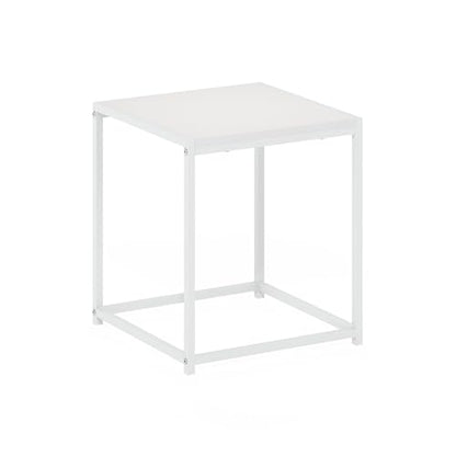 Furinno CAMNUS Side Table, Modern End Table with Metal Frame, Square Open Design Night Stand, Bedside Table, Easy Assembly, for Living Room, Bedroom, Solid White - color: Solid White/White, size: 1-Tier, 15.8" Square
