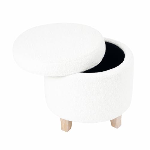 HomePop 19" Faux Sheepskin Round Storage Ottoman - Light Cream - color: Light Cream