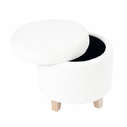 HomePop 19" Faux Sheepskin Round Storage Ottoman - Light Cream - color: Light Cream