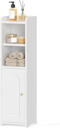 Hzuaneri Bathroom Storage Cabinet, Narrow Toilet Paper Cabinets with Doors | Small Corner Floor Cabinet with Doors and Adjustable Shelf, Bathroom Organizer for Small Spaces, White BC19703X - color: White, size: 7.9"D x 7.9"W x 29.5"H