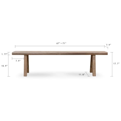 Artissance Approx. 67-71 in Long Entryway Bench Weathered Natural (Finish Vary) - size: 18H x 70W x 8L