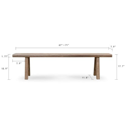 Artissance Approx. 67-71 in Long Entryway Bench Weathered Natural (Finish Vary) - size: 18H x 70W x 8L