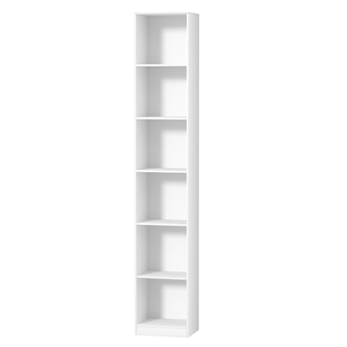 70.9 Inch Tall Narrow Bookcase, Modern White Corner Storage Cabinet, Free Standing Bookcase with Storage, 6 Tier Cube Open Display Shelves for Home Office 30cm