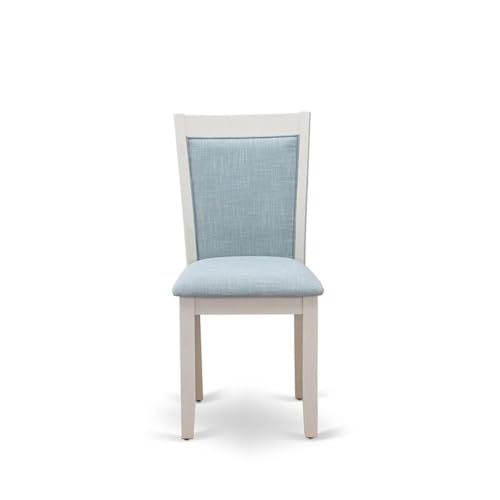 East West Furniture MZC0T15 Monza Parsons Dining Chairs - Baby Blue Linen Fabric Padded Chairs, Set of 2, Wirebrushed Linen White - color: Mzc0t15