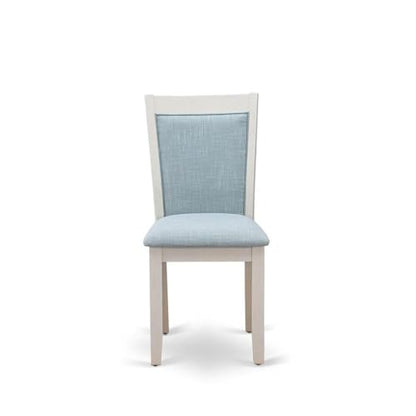 East West Furniture MZC0T15 Monza Parsons Dining Chairs - Baby Blue Linen Fabric Padded Chairs, Set of 2, Wirebrushed Linen White - color: Mzc0t15