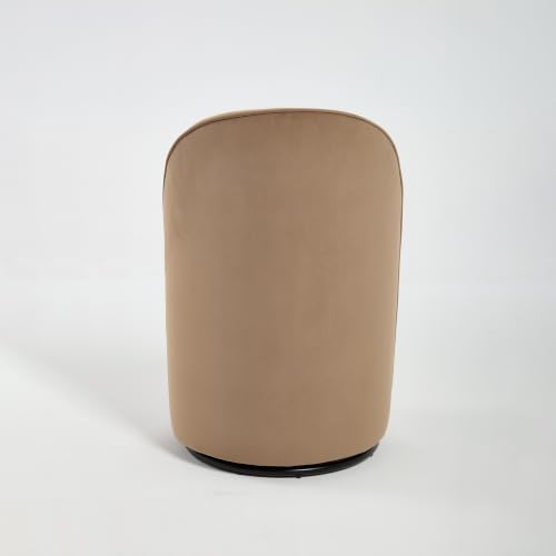 Penau Swivel Dining Chair, Velvet Barrel Seat, Brown | Velvet Upholstery, 360 Degree Swivel, Curved Backrest, Compact Seating For Dining Room And Vanity