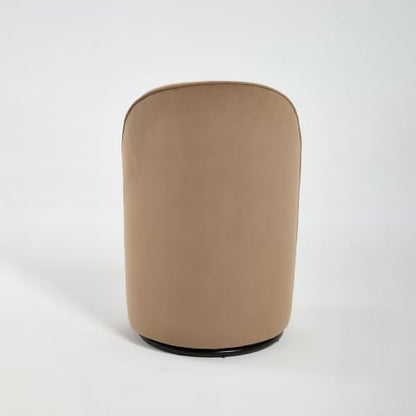 Penau Swivel Dining Chair, Velvet Barrel Seat, Brown | Velvet Upholstery, 360 Degree Swivel, Curved Backrest, Compact Seating For Dining Room And Vanity