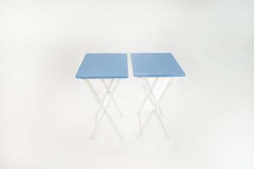 Rubberwood Folding TV Tray Table in Seaside Blue, Set of 2 | Rubberwood Construction, Foldable Design, Set of 2, Seaside Blue Finish, TV Tray Style