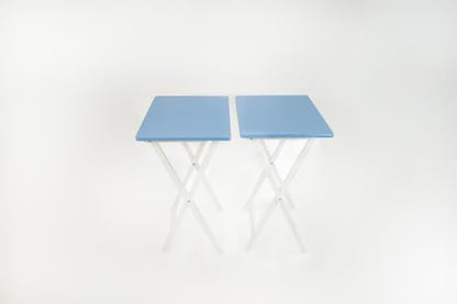 Rubberwood Folding TV Tray Table in Seaside Blue, Set of 2 | Rubberwood Construction, Foldable Design, Set of 2, Seaside Blue Finish, TV Tray Style