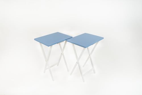 Rubberwood Folding TV Tray Table in Seaside Blue, Set of 2 | Rubberwood Construction, Foldable Design, Set of 2, Seaside Blue Finish, TV Tray Style