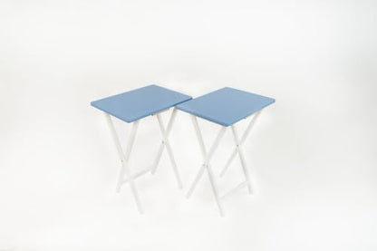 Rubberwood Folding TV Tray Table in Seaside Blue, Set of 2 | Rubberwood Construction, Foldable Design, Set of 2, Seaside Blue Finish, TV Tray Style