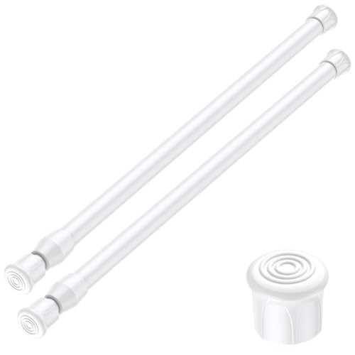 2PCS White Tension Rod 17 to 28 Inch Small Curtain Rod | Adjustable Spring Curtain Rod No Drilling, Spring Tension Rods for Window DIY Projects Cupboard Wardrobe Short Tension Rod - color: White, size: 17 to 28inch-2pcs