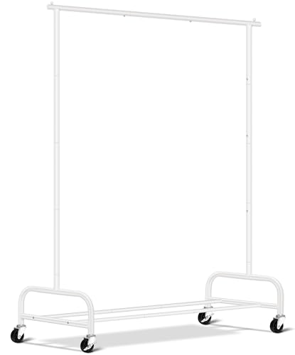 SLEEPING LAMB Heavy Duty Clothes Racks for Hanging Clothing Rack, 43" Wide Rolling Garment Rack Metal Wardrobe Rack with Wheels Closet Hanger Rack for Coats, Shirts, Dress, (White) - color: White, style: Single Rod