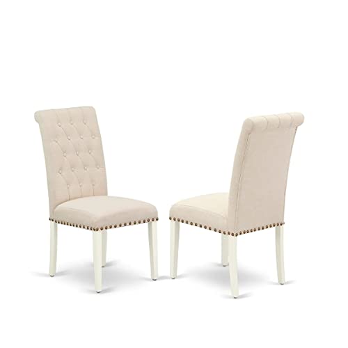 East West Furniture DLBR3-WHI-02 3 Piece Modern Dining Table Set Contains a Round Wooden Table with Dropleaf and 2 Light Beige Linen Fabric Parson Dining Chairs, 42x42 Inch, Linen White - color: Dlbr3-whi-02