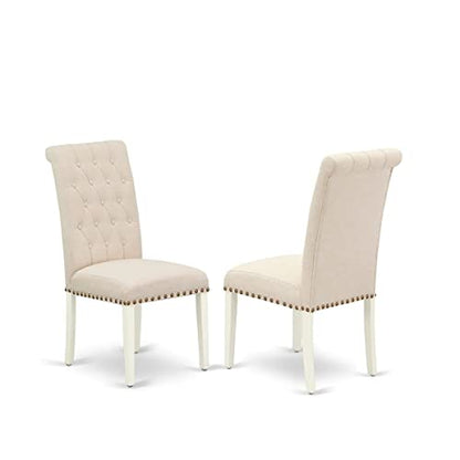East West Furniture DLBR3-WHI-02 3 Piece Modern Dining Table Set Contains a Round Wooden Table with Dropleaf and 2 Light Beige Linen Fabric Parson Dining Chairs, 42x42 Inch, Linen White - color: Dlbr3-whi-02