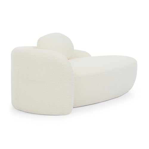 JIVOIT Modern Oval Single Lazy Sofa Chair, Bouclé Fabric Single Lounge Chair with Integrated Backrest, Side Armrest and Pillow, Compact Space-Saving Lounge Chair for Living Room Bedroom (Beige//033) - color: Beige//033
