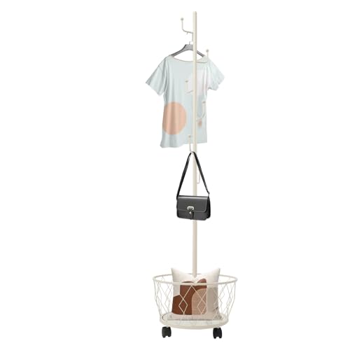 Coat Rack Freestanding, Coat Tree with Umbrella Holder, Metal Coat Rack Stand with 6 Hooks, Modern Coat Hanger Stand w/Wheels for Entryway, Purse Rack Hat Rack Stand (White) - color: White