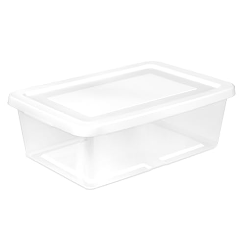 Sterilite Storage Box Stackable Tote, White, 12 Quart, 24 Pack | Clear Plastic Container with Secure Snapping Lids for Home and Office Organization - size: 12Qt, style: 24 Pack