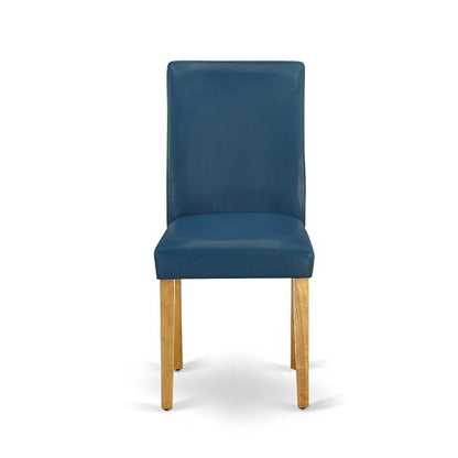 East West Furniture ABP4T55 Abbott Parson Kitchen Chairs - Oasis Blue Faux Leather Padded Dining Chairs, Set of 2, Oak - color: Abp4t55