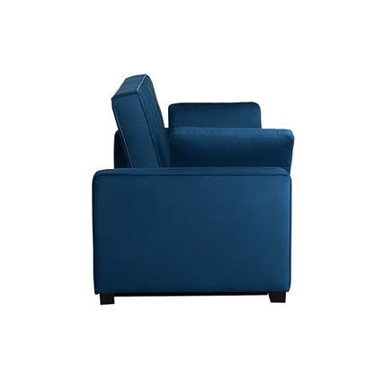 Serta Ainsley 66.5" Convertible Sleeper Loveseat, Full Size, Dreamcoil Comfort, Soft Velvet Fabric, Navy - color: Navy Blue, size: Full Loveseat