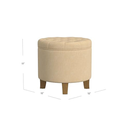 HomePop 19" Button Tufted Round Storage Ottoman - Light Tan Textured Solid - color: Light Tan Textured Solid