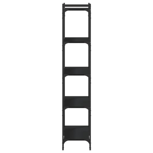 5-Tier Industrial Bookcase Black 11.8x31.5x60.6 in Engineered Wood & Metal Frame Adjustable Shelves Matte Finish Small Bookshelf for Living Room Bedroom Office - color: Black, size: 5-Tier