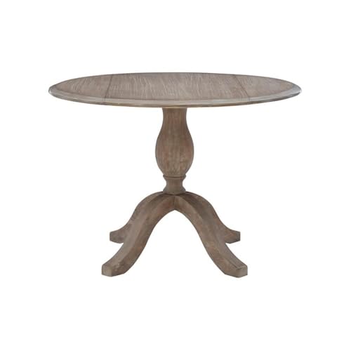 Bowery Hill Transitional Wood Drop Leaf Dining Table, Antique Rustic Brown Finish, 42"w x 42"d x 30"h, Solid Rubberwood, Space-Saving Design, Adjustable Pedestal Base, Small Kitchen or Dining Room Use