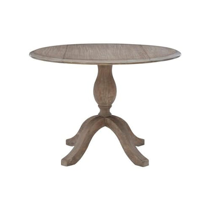Bowery Hill Transitional Wood Drop Leaf Dining Table, Antique Rustic Brown Finish, 42"w x 42"d x 30"h, Solid Rubberwood, Space-Saving Design, Adjustable Pedestal Base, Small Kitchen or Dining Room Use