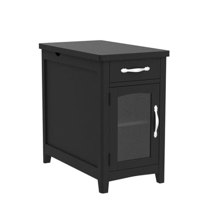 LINSY HOME End Table with Charging Station, Side Table for Bedroom with Drawer and Detachable Holder, Storage Shelf with Glass Door, Extra Storage & Display Space, Small Nightstand for Living Room | Built-in Charging Station with USB & Outlet, Drawer Stor