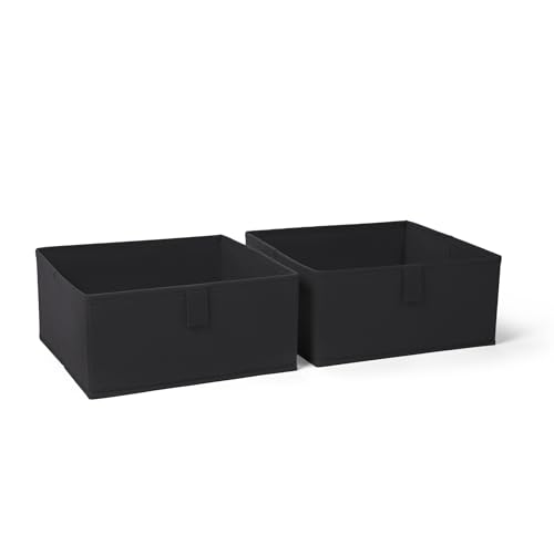 RiverRidge 아동용 2피스 접이식 보관함 세트 - 손잡이가 달린 26.7cm(10.5인치) 통 정리함 - 장난감, 게임, 신발을 위한 블랙 옷장 정리함 및 보관함 - 놀이방, 아기방을 위한 접이식 큐브 보관 정리함 통 | Fabric Bins, Set of 2 Storage Cubes, Pull-tab Handles, Playroom Closet Organizer, Collapsible Cubby with Bottom Board Insert -