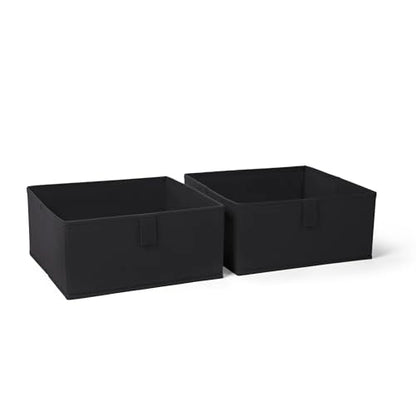RiverRidge 아동용 2피스 접이식 보관함 세트 - 손잡이가 달린 26.7cm(10.5인치) 통 정리함 - 장난감, 게임, 신발을 위한 블랙 옷장 정리함 및 보관함 - 놀이방, 아기방을 위한 접이식 큐브 보관 정리함 통 | Fabric Bins, Set of 2 Storage Cubes, Pull-tab Handles, Playroom Closet Organizer, Collapsible Cubby with Bottom Board Insert -