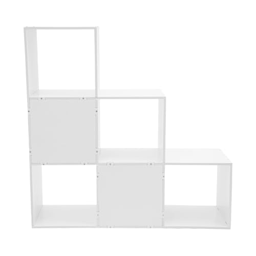 3-Tier Stepped Bookshelf, 6 Cube Storage Organizer, Freestanding Ladder Bookcase, L-Shaped Corner Shelf, Room Divider Shelf, 35.4" Tall Modern Display Shelf for Home Office Living Room - size: 6 Cubes/L-Shaped