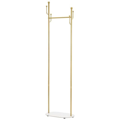 Gold Freestanding Coat Rack with Marble Base, Modern Metal Clothes Stand with Side Hooks, Slim Garment Organizer for Entryway, Bedroom, Hallway Corner Storage