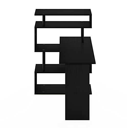 Furinno Classic Desk, 40" Wide L-Shape Gaming Desk, Computer Desk, Writing Desk with 5-Tier S-Shaped Side Shelves for Home Office, Study Room, Dorm, Bedroom, Americano - color: Americano/Black, style: 5-Tier Side Shelves