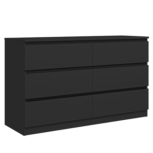 Vibe & Dine 6 Drawer Double Dresser, Modern Chest of Drawers with Wide Storage for Closet, Bedroom, Living Room, Black - color: Black, size: 15.8"D x 47.2"W x 28"H (6 Drawers)