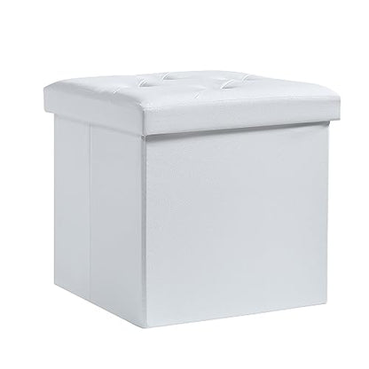 VECELO Storage Ottoman, Footrest Footstool, Folding Ottoman Small Square Cube Storage Chest for Living Room Utility Room Entryway, Holds up to 250 lb, 15 x 15 x 15 inches, White
