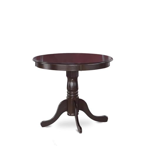 BOWERY HILL Traditional Round Wood Dining Table, 36 in, Cappuccino Finish, Beveled Edge, Pedestal Base with Carved Legs, Antique Style Kitchen or Dining Room Table - color: Cappuccino