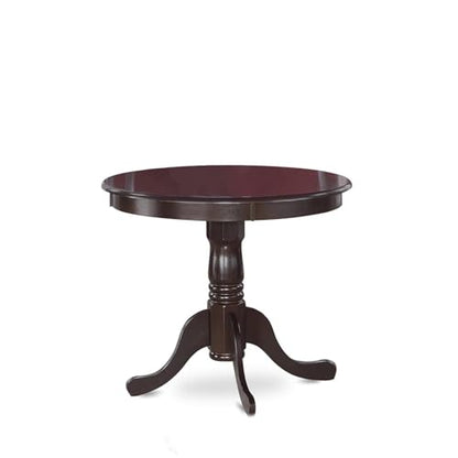 BOWERY HILL Traditional Round Wood Dining Table, 36 in, Cappuccino Finish, Beveled Edge, Pedestal Base with Carved Legs, Antique Style Kitchen or Dining Room Table - color: Cappuccino