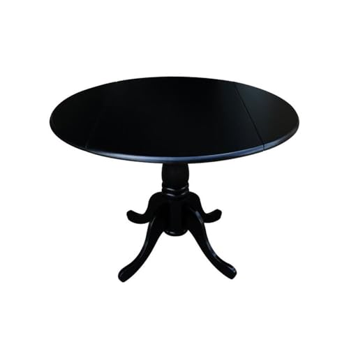 IC International Concepts, 42" Round Dual Drop Leaf Pedestal Dining Table, Solid Wood, Real Parawood, 42" W x 42" D x 29.5" H, Easy Assembly, Black - color: Black