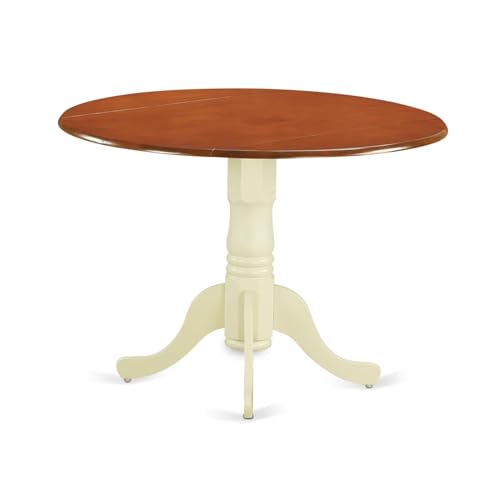 East West Furniture DLT-BMK-TP Dublin Modern Kitchen Table - a Round Dining Table Top with Dropleaf & Pedestal Base, 42x42 Inch, Buttermilk & Cherry - color: Buttermilk & Cherry