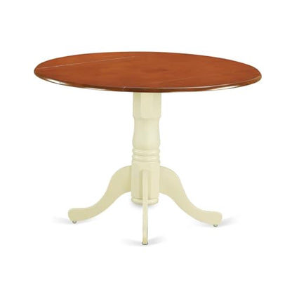 East West Furniture DLT-BMK-TP Dublin Modern Kitchen Table - a Round Dining Table Top with Dropleaf & Pedestal Base, 42x42 Inch, Buttermilk & Cherry - color: Buttermilk & Cherry