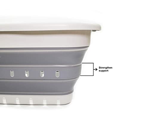 SAMMART 41L Collapsible 3 Handled Plastic Laundry Basket - Foldable Pop Up Storage Container/Organizer - Portable Basket - Space Saving Hamper/Basket (3 handled rectangular, Grey/Dark Grey) - color: Grey/Dark Grey
