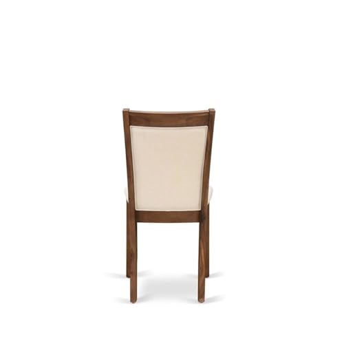 East West Furniture MZCNT32 Monza Parson Chairs - Light Beige Linen Fabric Upholstered Dining Chairs, Set of 2, Antique Walnut - color: Mzcnt32
