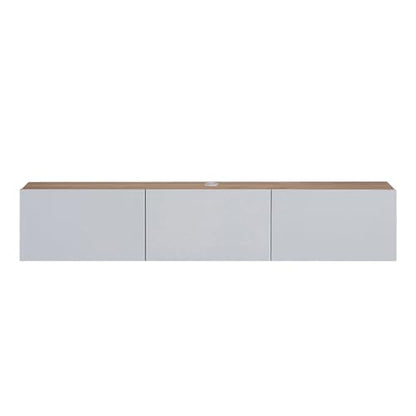 Atelier Mobili Floating TV Stand - Wall Mounted, Supports up to 80 inch TV, Modern White Entertainment Center for Living Room, White Floating TV Stand with Oak Counter Design - color: White & Sapphire Oak