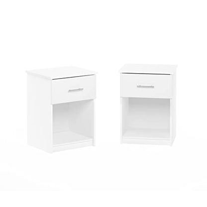 Furinno Tidur Nightstand, 2-Pack, Solid White | Bar Handle, with Storage Shelf, Bedside Table, End Table, Side Table, for Bedroom, Closet, Dorm - color: Solid White, style: 2-Pack Handle
