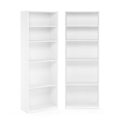 Furinno Jaya Book Shelf Set of 2, 5-Tier Bookshelf, Bookcase, with Adjustable Shelf, 9.5 x 24.5 x 71, for Home Office, Living Room, White - color: White, size: Set of 2, 5-Tier