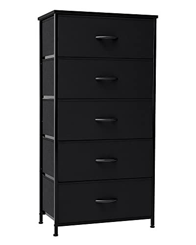 Tall Dresser, Wide Vertical Fabric Storage Organizer, 5 Drawers (Black) | Sturdy Steel Frame, Wood Top and Easy Pull Handle, Space-saving Organizer for Clothes, Bedroom, Hallway, Entryway, Closets - color: Black, style: Wide