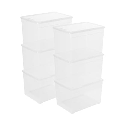 novelinks 6 Pack 22QT Plastic Storage Bins with Lids, Stackable Clear Containers with Latches, Durable Nestable Boxes for Office, Home, Garage, Shoes Organization - size: 22 Qt - 6 Pack