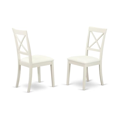 East West Furniture DLBO5-LWH-LC 5 Piece Dining Room Furniture Set Includes a Round Kitchen Table with Dropleaf and 4 Faux Leather Upholstered Dining Chairs, 42x42 Inch, Linen White - color: Dlbo5-lwh-lc, size: Table + 4 Chairs