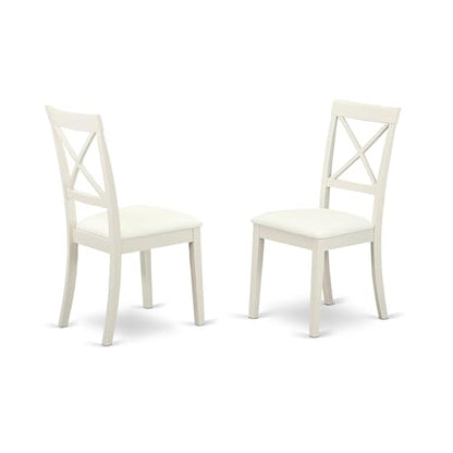 East West Furniture DLBO5-LWH-LC 5 Piece Dining Room Furniture Set Includes a Round Kitchen Table with Dropleaf and 4 Faux Leather Upholstered Dining Chairs, 42x42 Inch, Linen White - color: Dlbo5-lwh-lc, size: Table + 4 Chairs